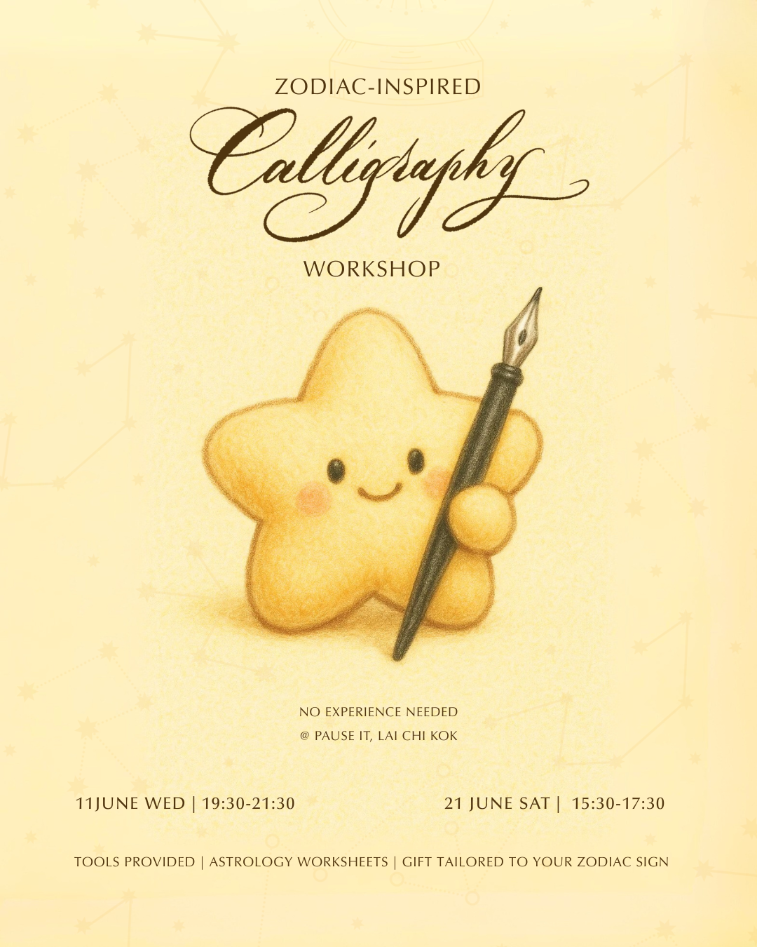 十二生肖書法體驗工作坊 星座書法體驗工作坊 21/6（週六）3:30–5:30 PM
