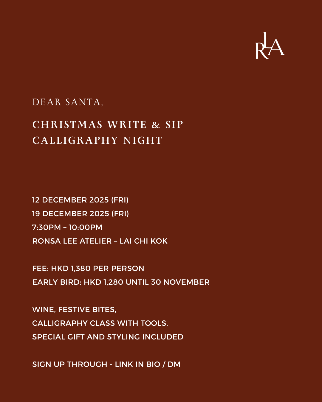 Dear Santa – Christmas Write & Sip Calligraphy Night
